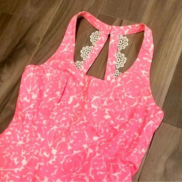 Lilly Pulitzer Zo Cosmo Pink Skater Dress Neon Pink And White Size 2 - Picture 4 of 8